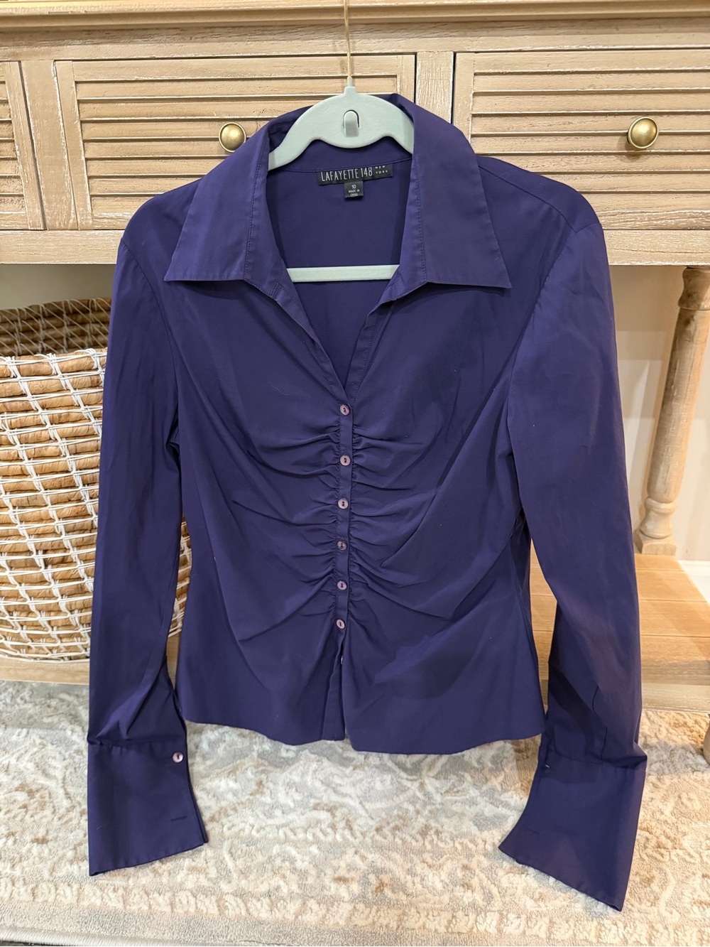 Lafayette 148 New York Deep Purple Ruched Button-Front Shirt